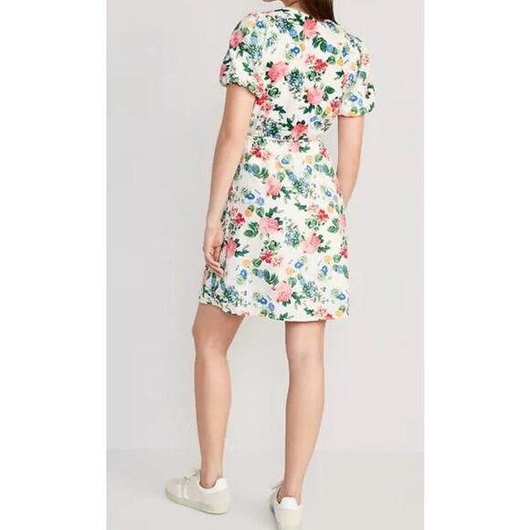 Old Navy Linen Blend Puff Sleeve Wrap Dress Lite Pink Rose Large Beachy Summer - Picture 2 of 13